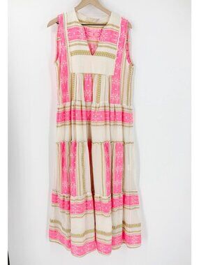D.S. Cotton Maxi Dress L/XL Swim Cover-Up Beach Vacation Sleeveless Flowy Boho